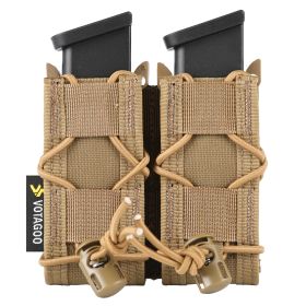 9mm Molle Mag Pouch Open-Top Pistol Mag Pouch Adjustable Mag Pouch Compatible With Various MOLLE Tactical Belts (Option: Double-Brown)